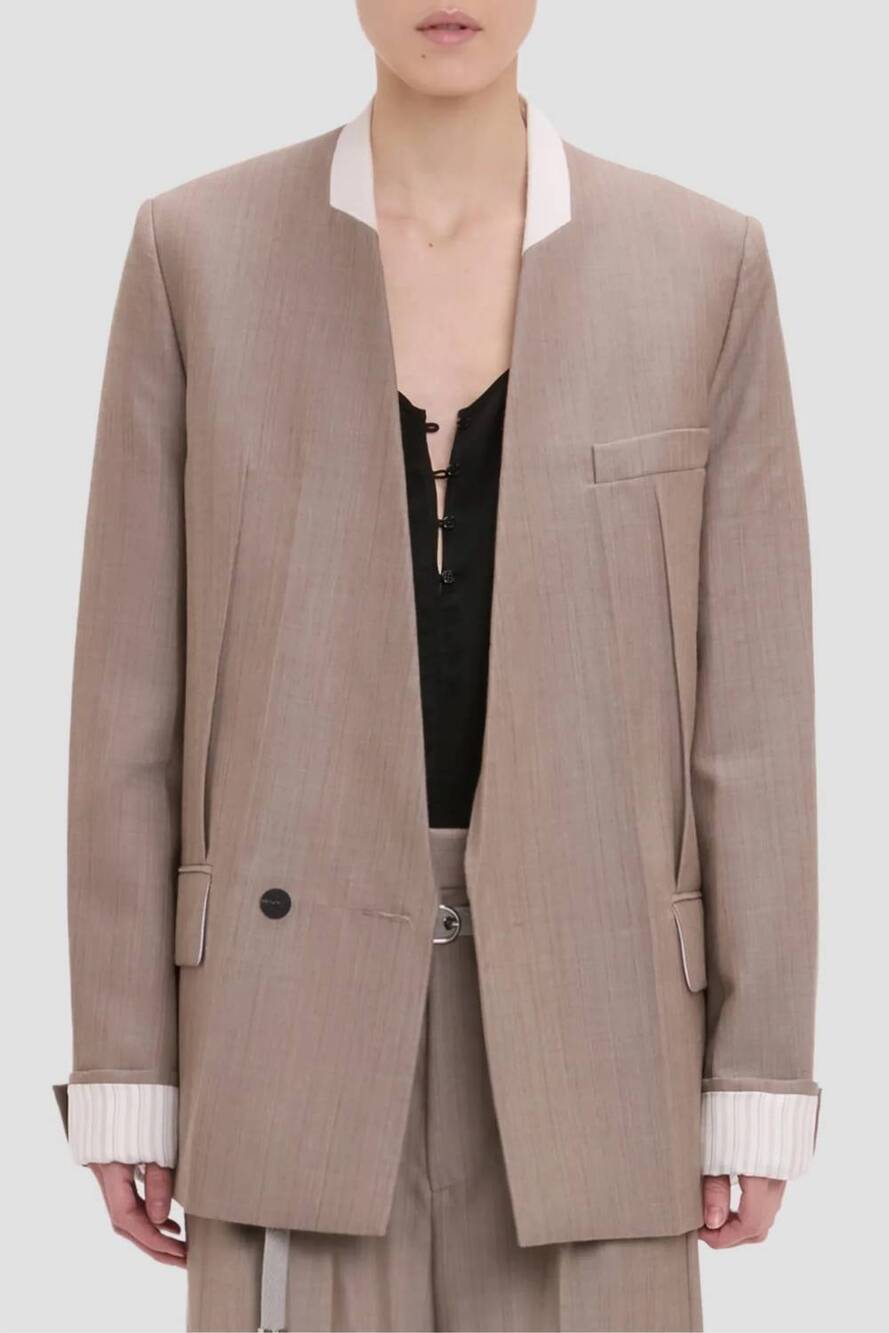 NEW VICTORIA BECKHAM collarless jacket in limestone